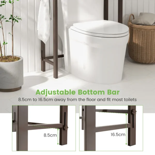Opbergrek boven het toilet metalen organiser kantelbeveiliging 3 haken 3 planken voor badkamer toilet bruin 6