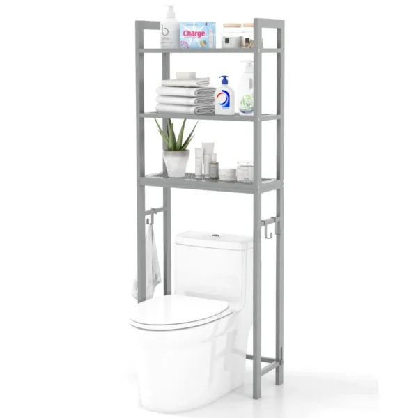 Opbergrek boven het toilet metalen organiser kantelbeveiliging 3 haken 3 planken voor badkamer toilet grijs 1