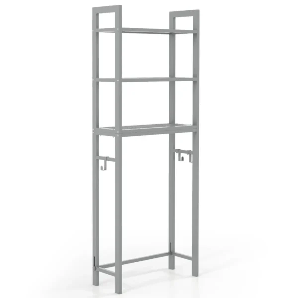 Opbergrek boven het toilet metalen organiser kantelbeveiliging 3 haken 3 planken voor badkamer toilet grijs 2