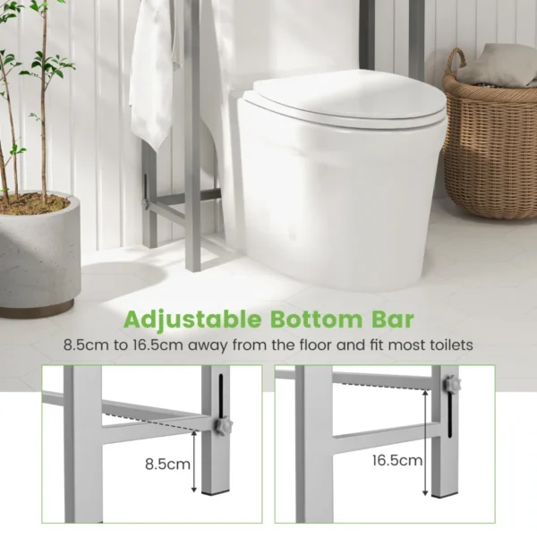 Opbergrek boven het toilet metalen organiser kantelbeveiliging 3 haken 3 planken voor badkamer toilet grijs 4