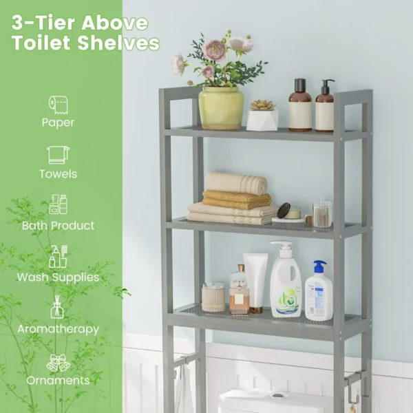 Opbergrek boven het toilet metalen organiser kantelbeveiliging 3 haken 3 planken voor badkamer toilet grijs 5