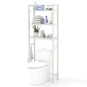 Opbergrek boven het toilet metalen organiser kantelbeveiliging 3 haken 3 planken voor badkamer toilet wit 1
