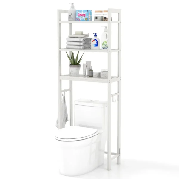 Opbergrek boven het toilet metalen organiser kantelbeveiliging 3 haken 3 planken voor badkamer toilet wit 1