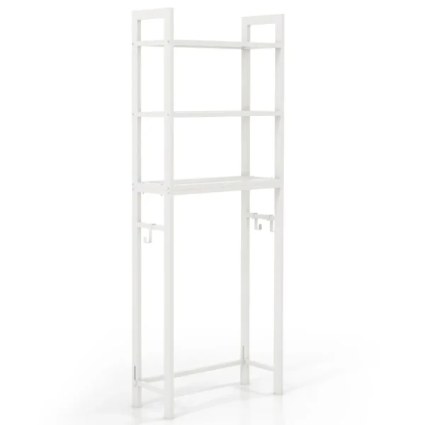 Opbergrek boven het toilet metalen organiser kantelbeveiliging 3 haken 3 planken voor badkamer toilet wit 2