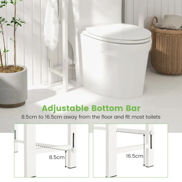Opbergrek boven het toilet metalen organiser kantelbeveiliging 3 haken 3 planken voor badkamer toilet wit 4