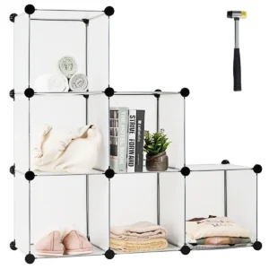 Opbergrek van 6 dobbelstenen stapelbaar van kunststof modulair rek voor slaapkamer woonkamer 95 x 32 x 94,5 cm 1