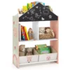 Opbergrek voor kinderen zwart en wit beschrijfbaar schoolbord 4 vakken 2 laden boekenkast voor speelkamer kinderkamer roze 1