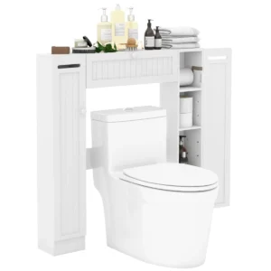 Opbergruimte boven het toilet vrijstaande badkamer organizer verstelbare planken toiletpapierhouder vouwdeu wit 1