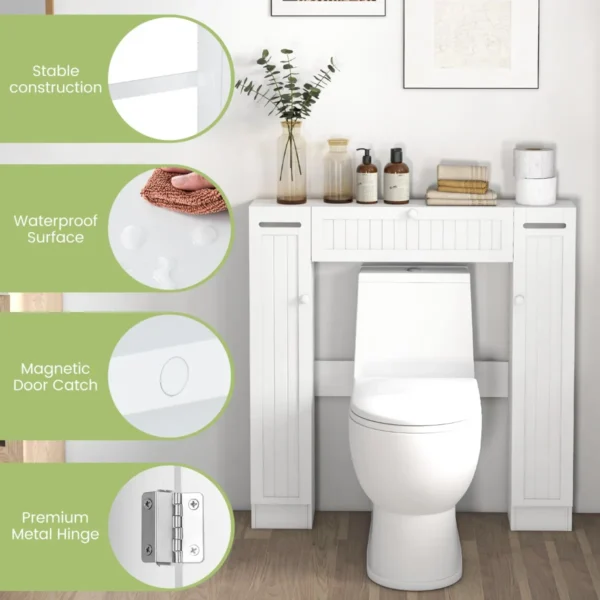 Opbergruimte boven het toilet vrijstaande badkamer organizer verstelbare planken toiletpapierhouder vouwdeu wit 5