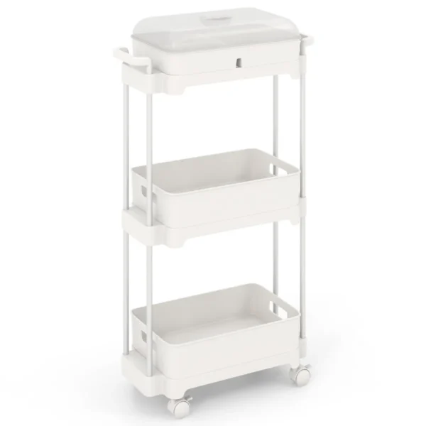 Opbergwagen met 3 niveaus afneembaar deksel frame van aluminiumlegering vergrendelbare wielen voor woonkamer keuken kantoor 2