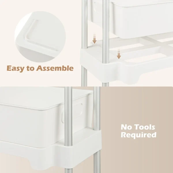 Opbergwagen met 3 niveaus afneembaar deksel frame van aluminiumlegering vergrendelbare wielen voor woonkamer keuken kantoor 6