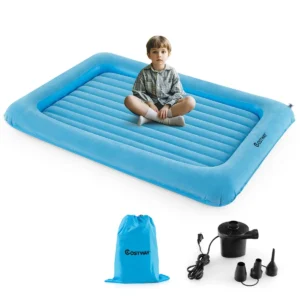 Opblaasbaar reisbed voor peuters draagbaar luchtbed voor kinderen verhoogde bedranden dubbelzijdige matras voor kinderkamer reizen blauw 1