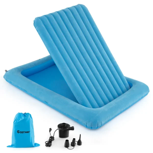 Opblaasbaar reisbed voor peuters draagbaar luchtbed voor kinderen verhoogde bedranden dubbelzijdige matras voor kinderkamer reizen blauw 2