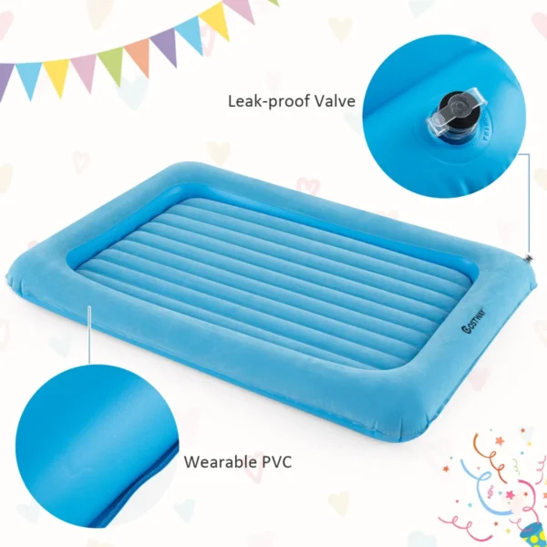 Opblaasbaar reisbed voor peuters draagbaar luchtbed voor kinderen verhoogde bedranden dubbelzijdige matras voor kinderkamer reizen blauw 3