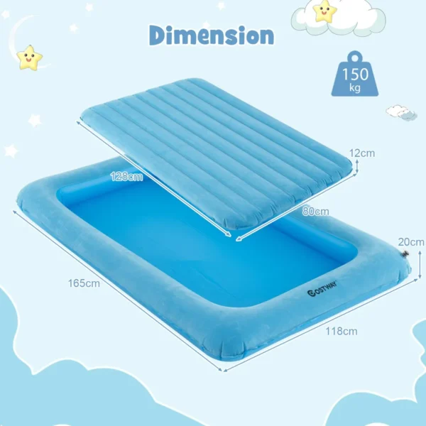 Opblaasbaar reisbed voor peuters draagbaar luchtbed voor kinderen verhoogde bedranden dubbelzijdige matras voor kinderkamer reizen blauw 4