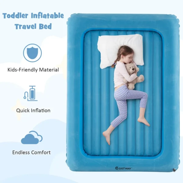 Opblaasbaar reisbed voor peuters draagbaar luchtbed voor kinderen verhoogde bedranden dubbelzijdige matras voor kinderkamer reizen blauw 5