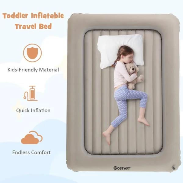 Opblaasbaar reisbed voor peuters draagbaar luchtbed voor kinderen verhoogde bedranden dubbelzijdige matras voor kinderkamer reizen grijs 4