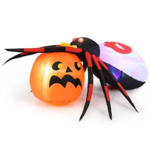 Opblaasbare halloween spin spookachtige spin decoratie met roterende led lampjes & pompoen halloween decoratie 1