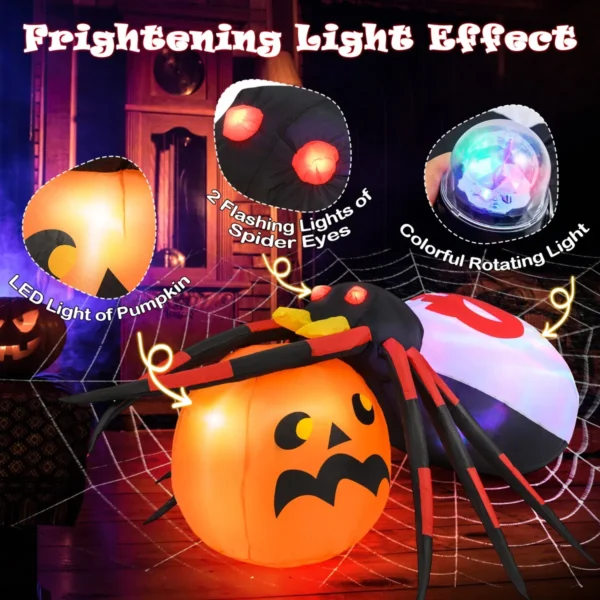 Opblaasbare halloween spin spookachtige spin decoratie met roterende led lampjes & pompoen halloween decoratie 5