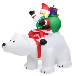 Opblaasbare ijsbeer & rijdende kerstman kerstfiguur met led& kerstdecoratie incl. ventilator & accessoires 200cm 1