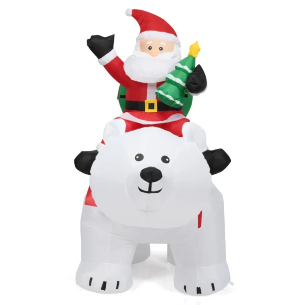 Opblaasbare ijsbeer & rijdende kerstman kerstfiguur met led& kerstdecoratie incl. ventilator & accessoires 200cm 2