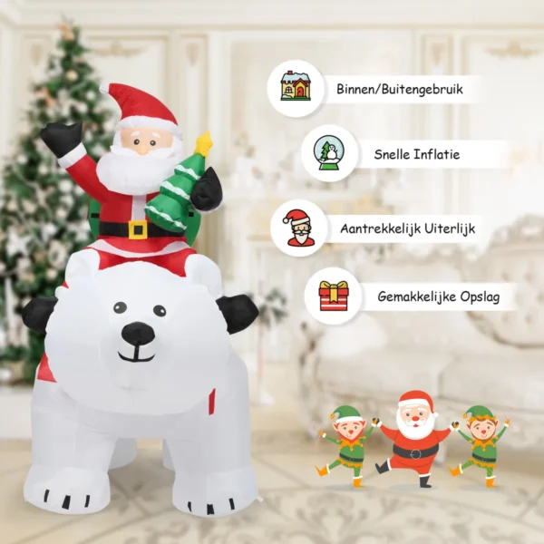 Opblaasbare ijsbeer & rijdende kerstman kerstfiguur met led& kerstdecoratie incl. ventilator & accessoires 200cm 4