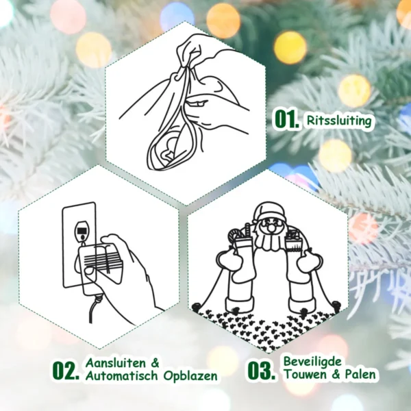 Opblaasbare ijsbeer & rijdende kerstman kerstfiguur met led& kerstdecoratie incl. ventilator & accessoires 200cm 5