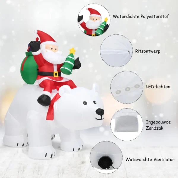 Opblaasbare ijsbeer & rijdende kerstman kerstfiguur met led& kerstdecoratie incl. ventilator & accessoires 200cm 7