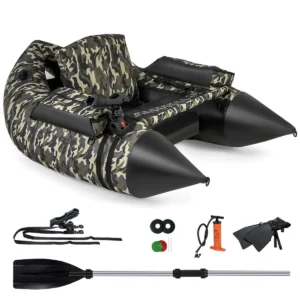 Opblaasbare rubberboot vissersboot met vinnen visliniaal hengelhouder opbergzakken pomp verstelbare rugleuning camouflage 1