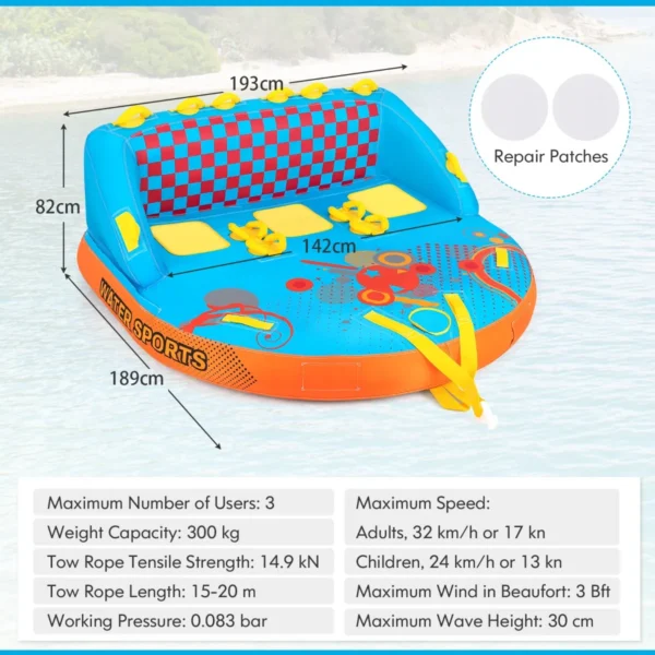 Opblaasbare sleepboei voor 3 personen opblaasboten met nylon hoes en 2 sleeppunten voor watersporten 300kg belasting 2