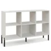 Open boekenkast met 6 vakken 2 niveaus hout verhoogde metalen poten 5 positie verstelbare planken anti kantelset voor thuis wit 2
