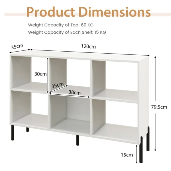 Open boekenkast met 6 vakken 2 niveaus hout verhoogde metalen poten 5 positie verstelbare planken anti kantelset voor thuis wit 3