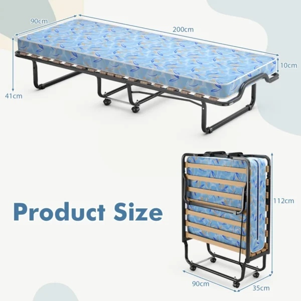 Opklapbaar bed opklapbed met luxe traagschuim matras robuust metalen frame draagbaar bed op wielen gemaakt in italië 3