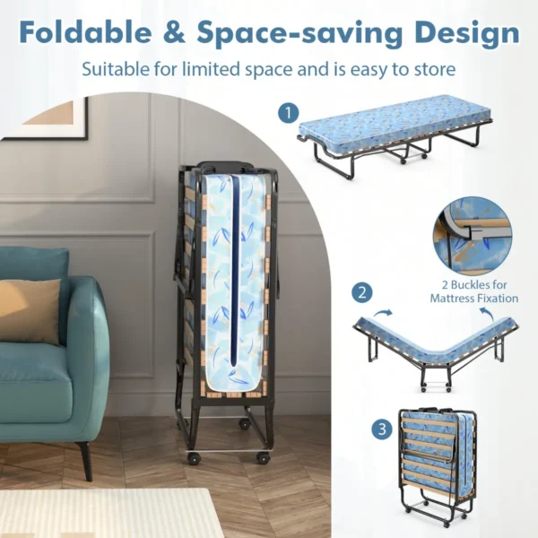 Opklapbaar bed opklapbed met luxe traagschuim matras robuust metalen frame draagbaar bed op wielen gemaakt in italië 6