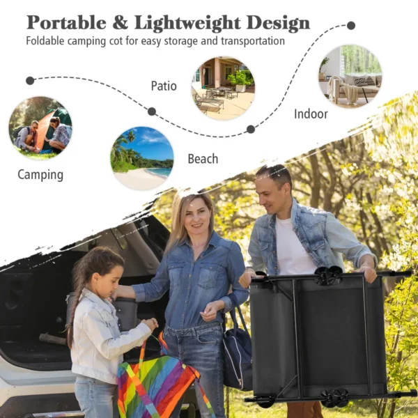 Opklapbaar campingbed met afneembaar matras 6 voudig verstelbare rugleuning en 360° draaibare voetafdekking loungestoel 6