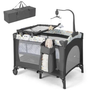 Opklapbaar zijbed reiswieg met matras commode en draagtas babybedje op 2 niveaus met wielen voor baby's tot 36 maanden 1