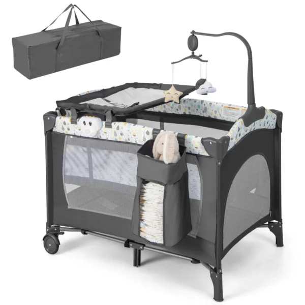 Opklapbaar zijbed reiswieg met matras commode en draagtas babybedje op 2 niveaus met wielen voor baby's tot 36 maanden 1