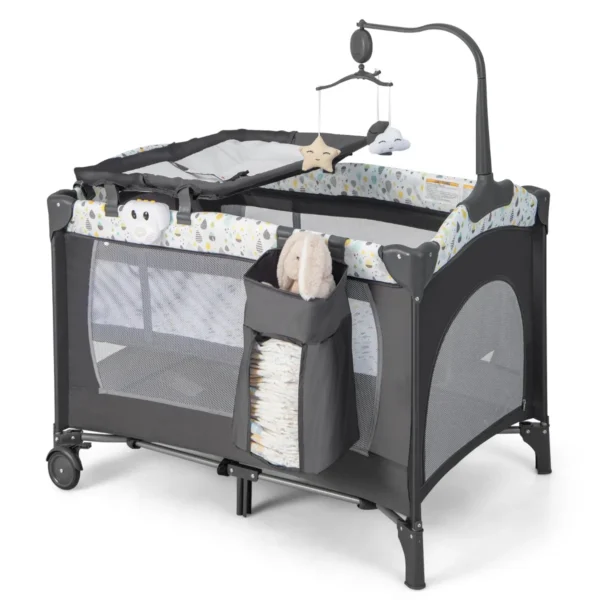 Opklapbaar zijbed reiswieg met matras commode en draagtas babybedje op 2 niveaus met wielen voor baby's tot 36 maanden 2