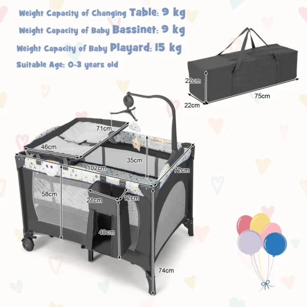 Opklapbaar zijbed reiswieg met matras commode en draagtas babybedje op 2 niveaus met wielen voor baby's tot 36 maanden 3