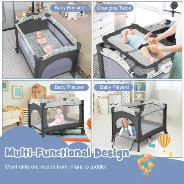 Opklapbaar zijbed reiswieg met matras commode en draagtas babybedje op 2 niveaus met wielen voor baby's tot 36 maanden 4