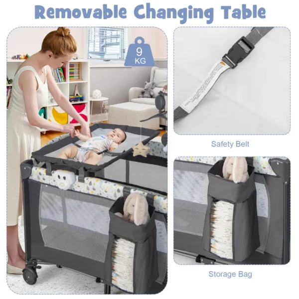 Opklapbaar zijbed reiswieg met matras commode en draagtas babybedje op 2 niveaus met wielen voor baby's tot 36 maanden 5