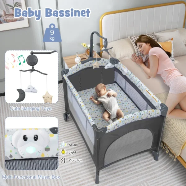 Opklapbaar zijbed reiswieg met matras commode en draagtas babybedje op 2 niveaus met wielen voor baby's tot 36 maanden 6