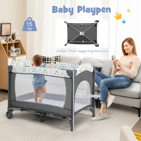 Opklapbaar zijbed reiswieg met matras commode en draagtas babybedje op 2 niveaus met wielen voor baby's tot 36 maanden 7