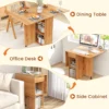 Opklapbare bijzettafel met 2 wielen consoletafel met kleppen opklapbare tafel met opbergsteun en lade met 2 niveaus natuur 4