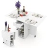 Opklapbare bijzettafel met 2 wielen consoletafel met kleppen opklapbare tafel met opbergsteun en lade met 2 niveaus wit 1