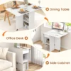 Opklapbare bijzettafel met 2 wielen consoletafel met kleppen opklapbare tafel met opbergsteun en lade met 2 niveaus wit 4