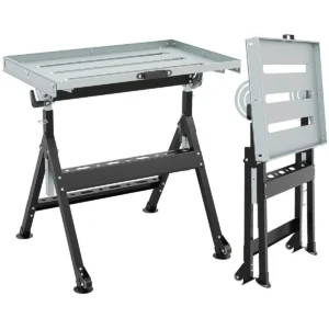 Opklapbare lastafel laswerkbank met tafelblad van 78x51 cm 2 vaste wielen 4 hoogtes 5 kantelhoeken 3 sleuven 2 gereedschapshouders 1