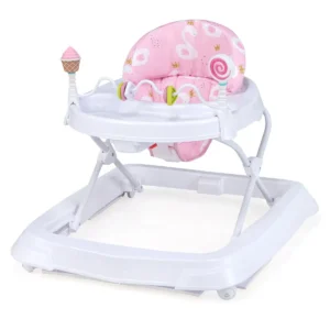 Opklapbare loophulp voor baby's loopwagen 3 traps in hoogte verstelbaar met afneembaar zitkussen babywalker loopvrij baby roze 1