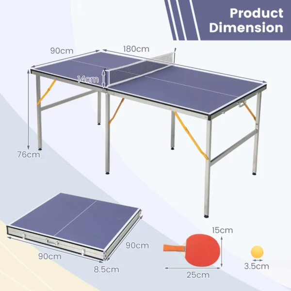 Opklapbare tafeltennistafel met net tafeltennis met 2 batjes 3 balletjes verstelbare poten voor binnen en buiten 180 x 90 x 76 cm (blauw) 3