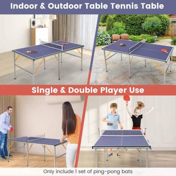 Opklapbare tafeltennistafel met net tafeltennis met 2 batjes 3 balletjes verstelbare poten voor binnen en buiten 180 x 90 x 76 cm (blauw) 4